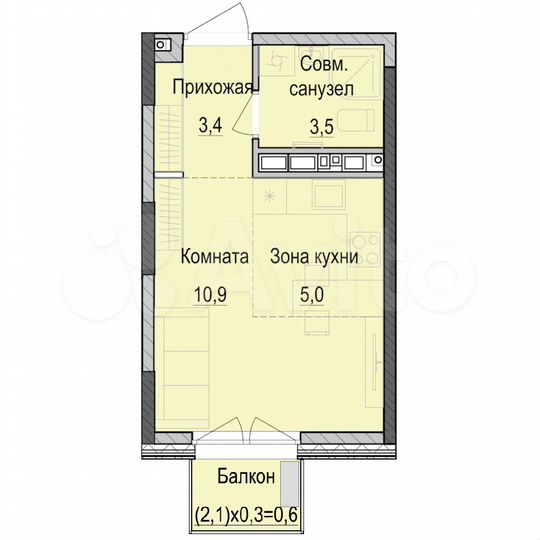 Квартира-студия, 23,4 м², 6/18 эт.