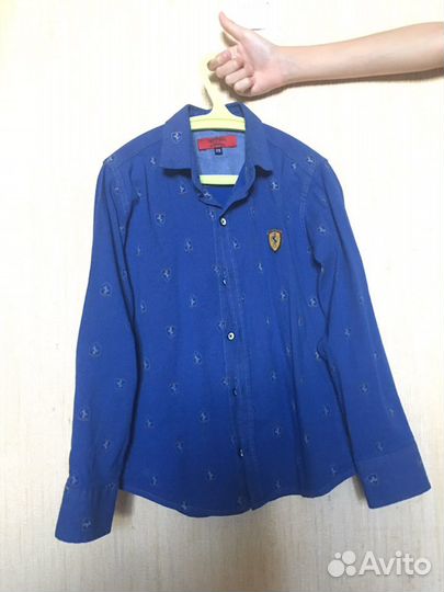 Рубашка тонкий джинс с длин. рукавом 128-134 см