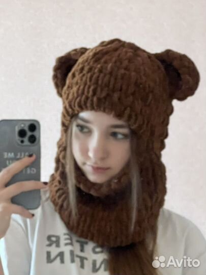 Снуд, шапка-балаклава с ушками медведя