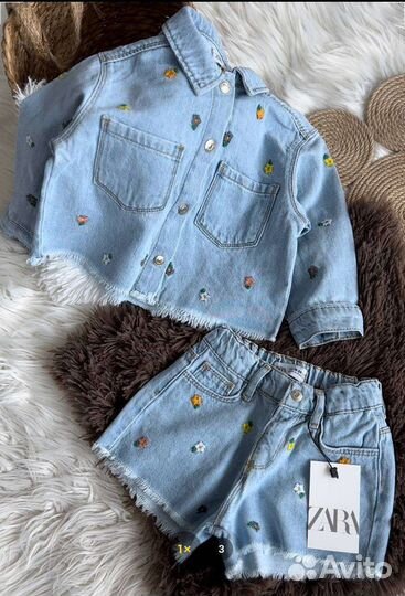Джинсовый костюм куртка шорты для девочки Zara 116