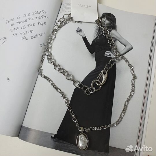 Ожерелье цепь крупная двойная барочный жемчуг