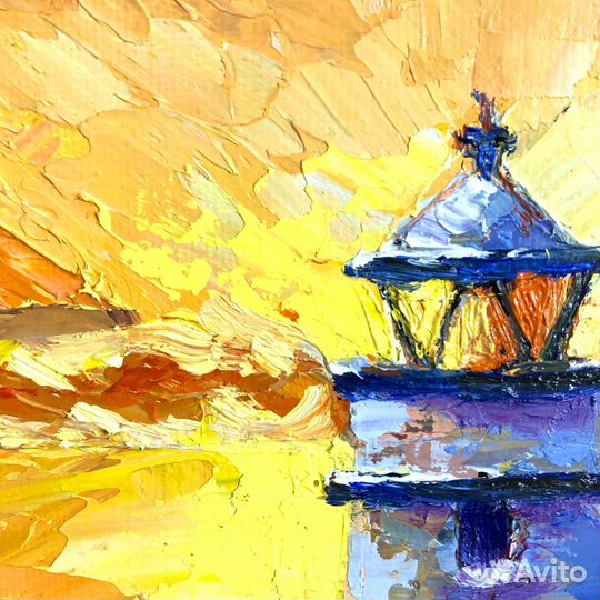 Картина маслом Маяк Закат Море