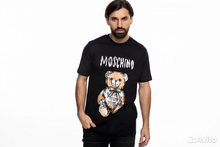 Футболка черная мужская Moschino с медведем