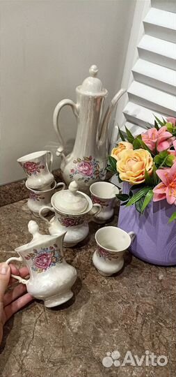 Кофейный сервиз СССР фарфоровый перламутр