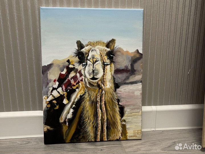 Картина акрилом на холсте верблюд 30/40