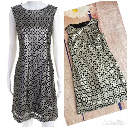 Кожаное серебрянное платье сарафан от Tahari М