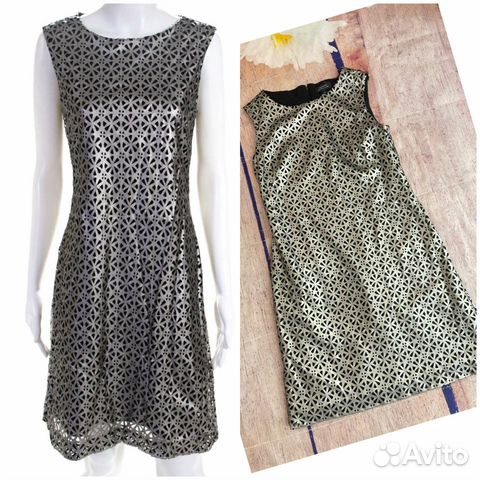 Кожаное серебрянное платье сарафан от Tahari М