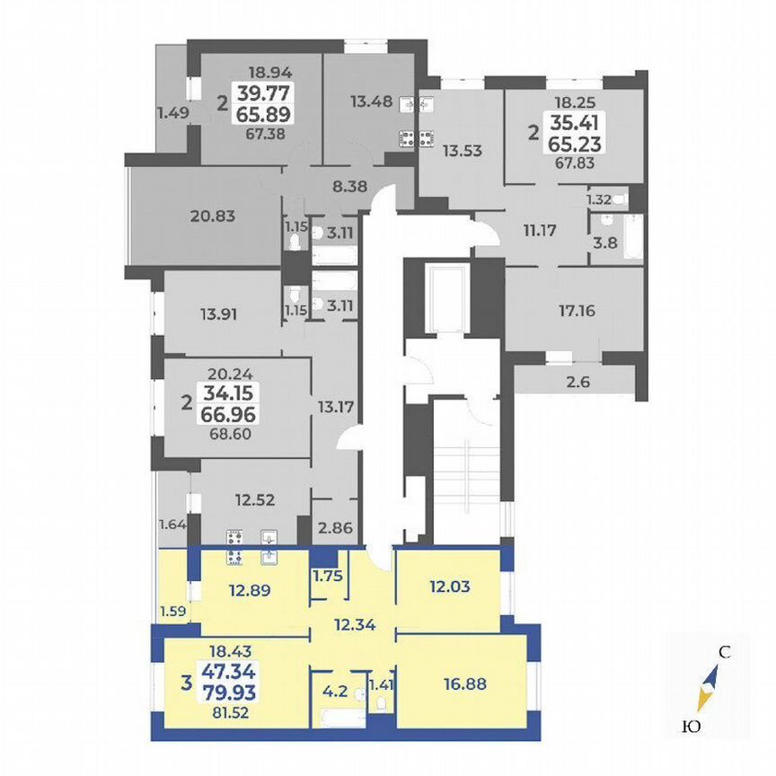 3-к. квартира, 81,5 м², 3/7 эт.