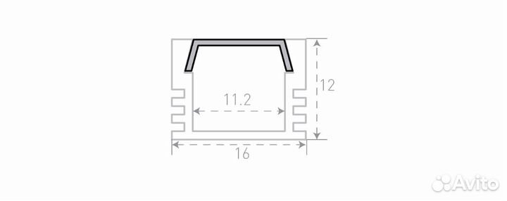Накладной профиль для светодиодной ленты, 12х16мм