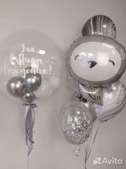 Воздушные и гелиевые шары в цвете серебро