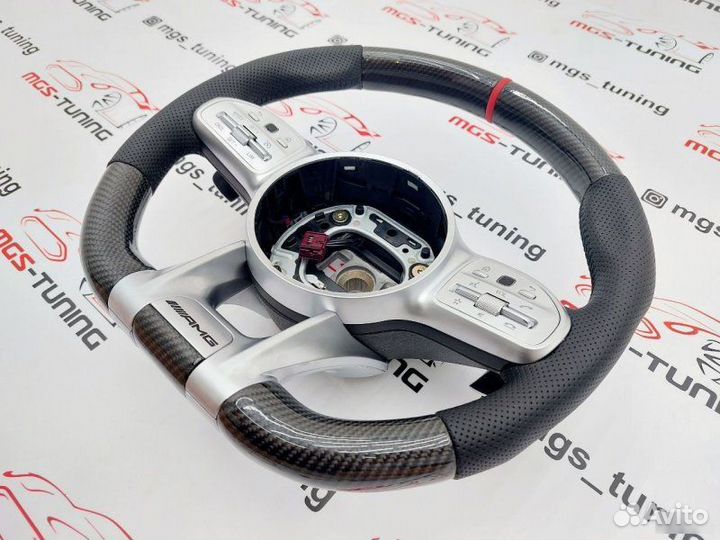 Руль Mercedes в стиле 63 AMG карбон красная полоса