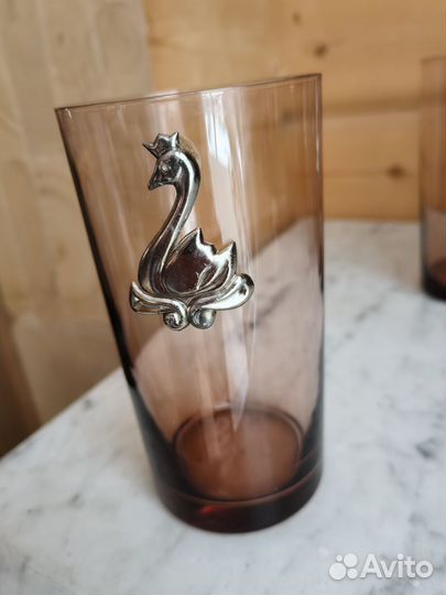 Стаканы тонкие СССР с декором лебеди