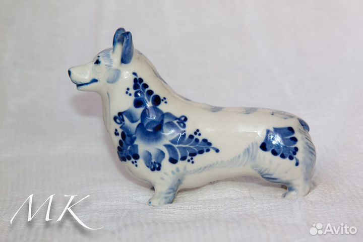 Вельш корги пемброк гжель - статуэтка фарфоровая