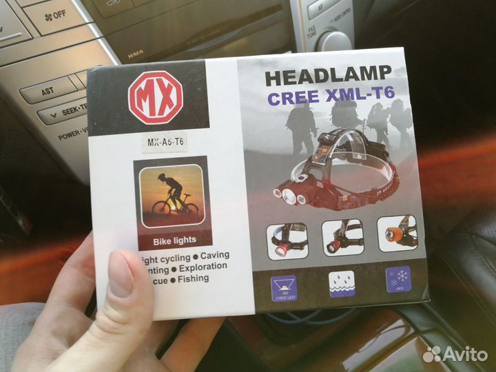 Налобный фонарь Boruit с 3 линзами+акб. Новый