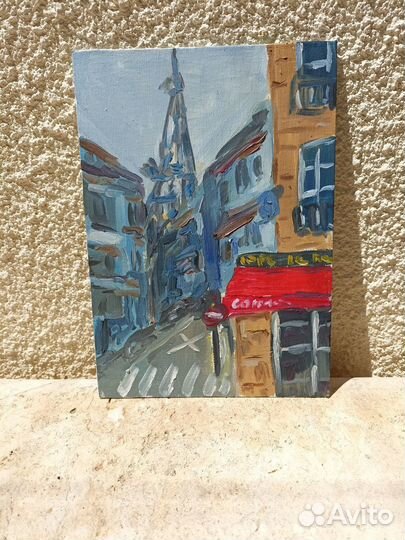 Картина маслом Париж, холст на картоне