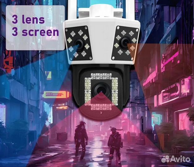 Камера видеонаблюдения с тремя объективами 6 мп