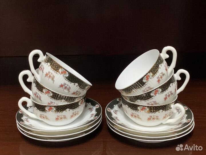 Кофейный набор фарфор из 6 кружечек с блюдцами