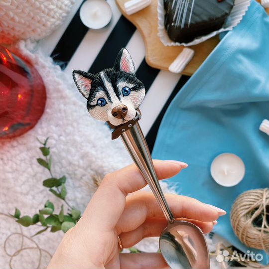 Кружка и ложка ручной работы «хаски»