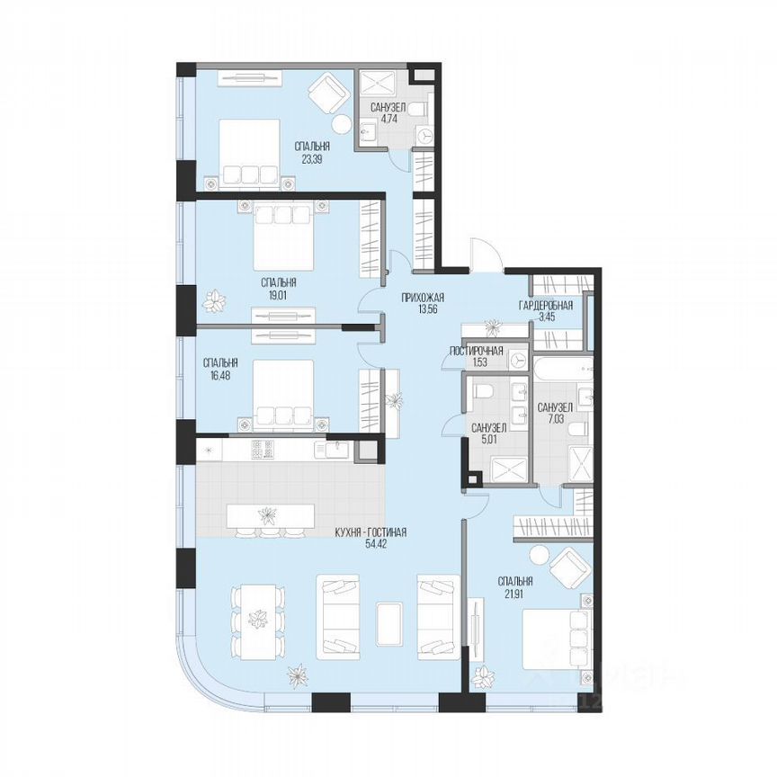 4-к. квартира, 170,5 м², 6/16 эт.
