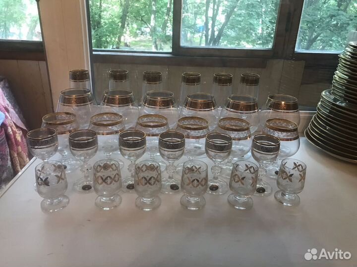 Богемия с позолотой,богемская посуда