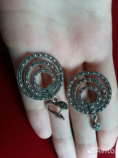 Серебряный браслет с марказитами и серьги