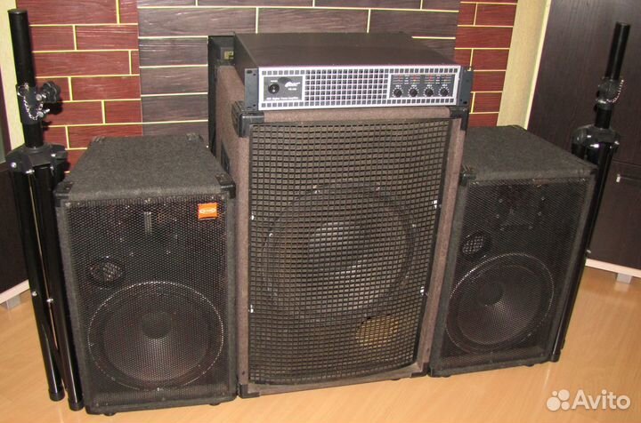 Колонки EVM Сабвуфер PA 1400W 3шт Усилитель Стойки