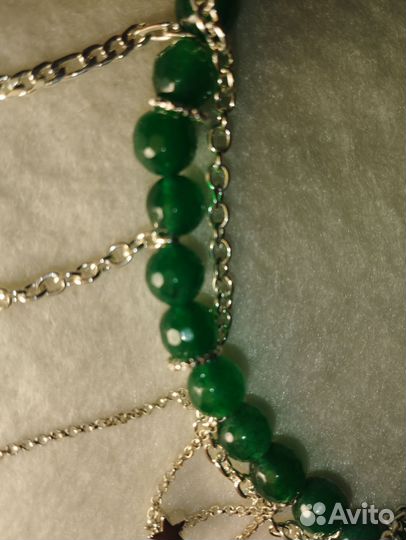 Колье- Гранж/чокер с зелёным агатом