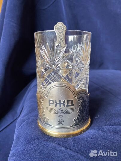 Подстаканник с ложкой, ржд, серебро 925