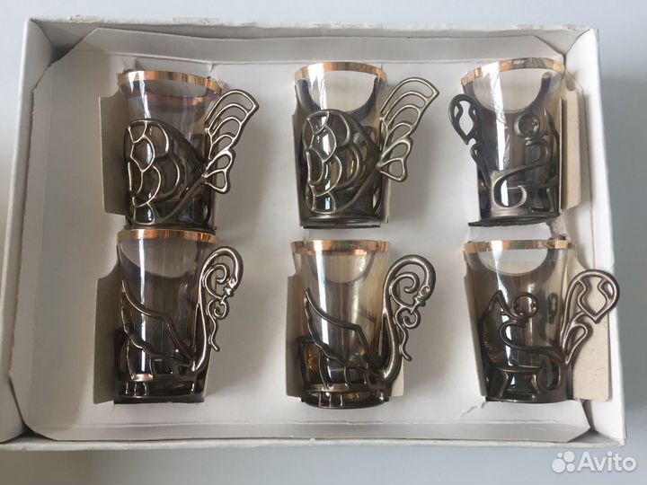 Набор рюмок с подстаканниками на 6 персон СССР