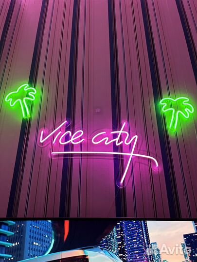 Неоновая вывеска Vice city + пальмы