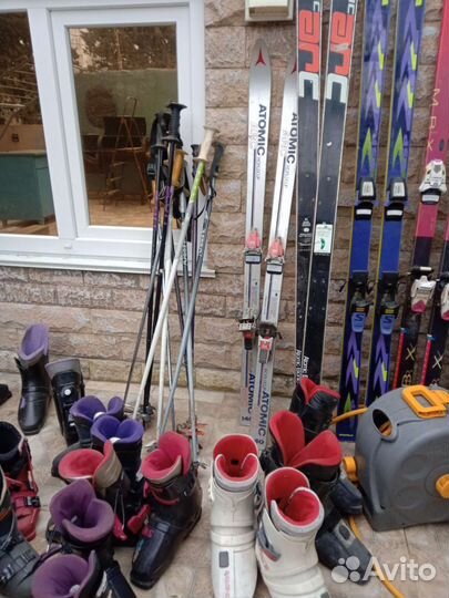 Горные лыжи, ботинки, палки, крепления