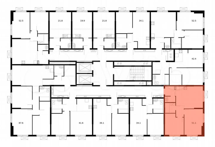 2-к. квартира, 51,1 м², 9/16 эт.