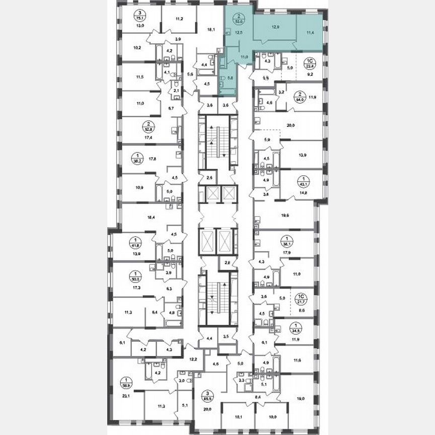 2-к. квартира, 53,6 м², 2/20 эт.