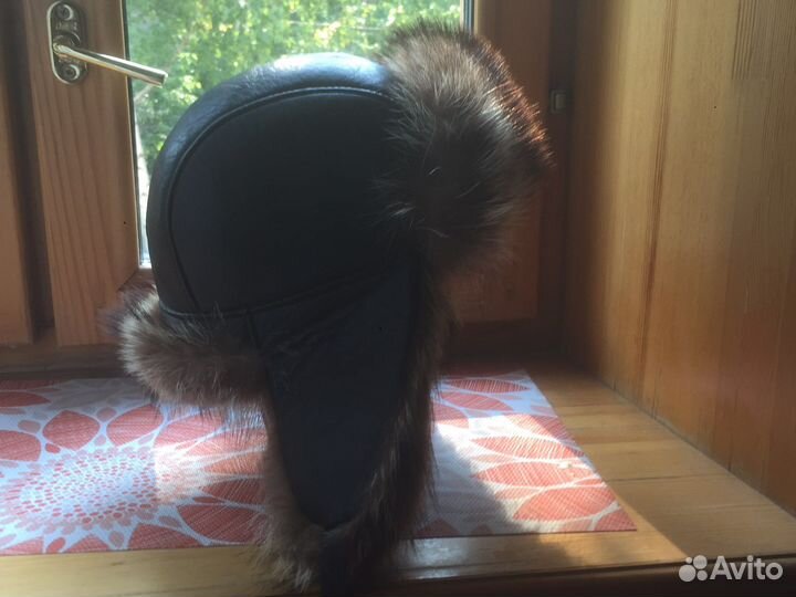 Мужская шапка(енот, нат.кожа)