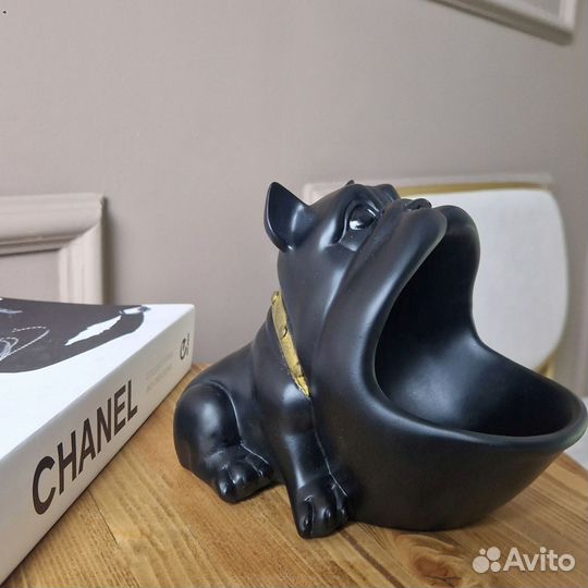 Конфетница ключница статуэтка бульдог чёрный