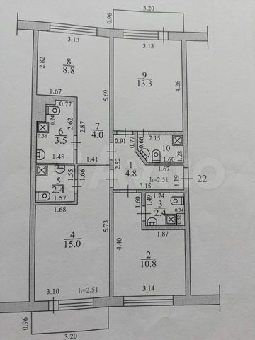 3-к. квартира, 67,6 м², 3/5 эт.