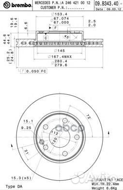 Диск тормозной UV Coated перед 09B34341 Brembo