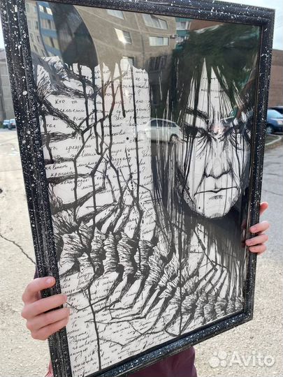 Картина тушью в кастомной раме