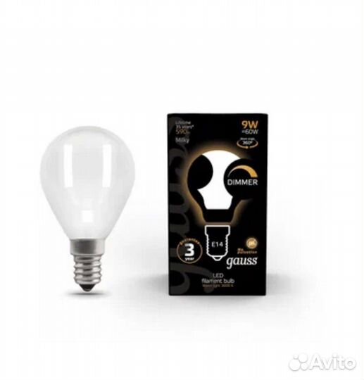 Светодиодная лампа gauss 9W 590lm 3000К Е14
