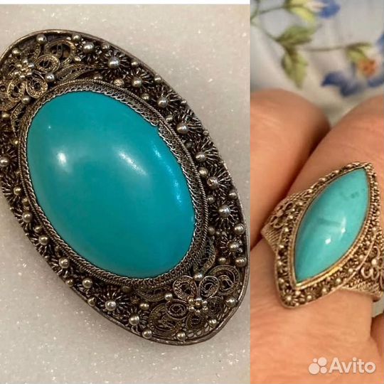 Брошь Серебро, Бирюза Экспортный Китай