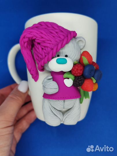 Кружка с декором полимерной глины Медведь