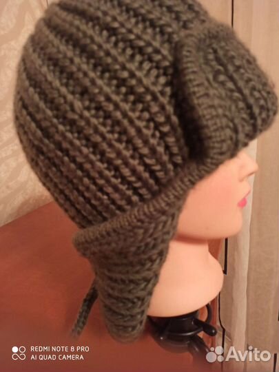 Вязаная мужская шапка ушанка