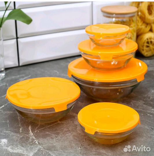 Набор стеклянных салатников Доляна Классика -5шт