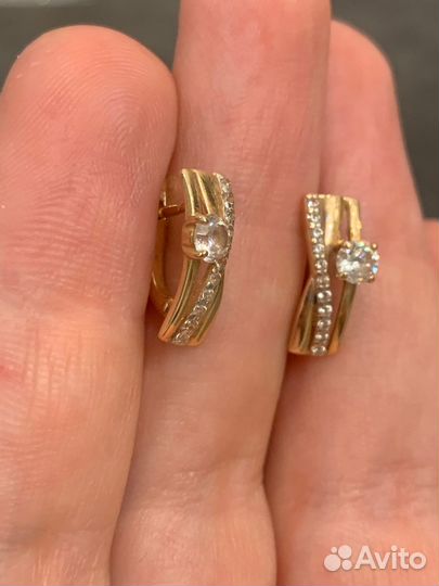 Серьги золотые с фианитами
