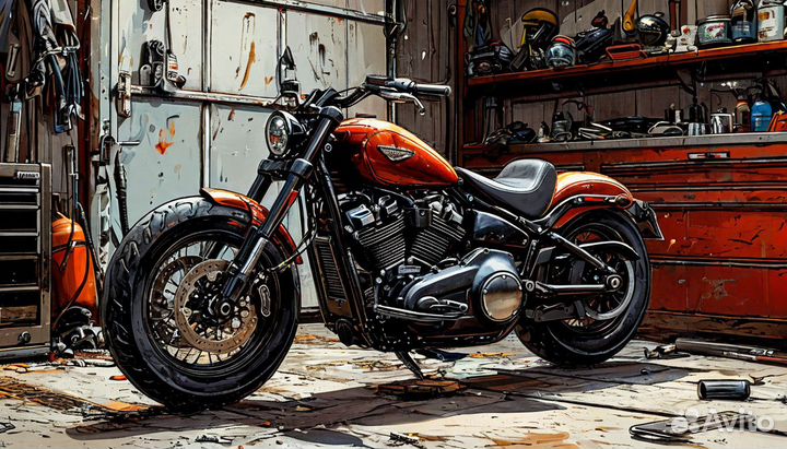 Барная стойка Harley-Davidson в гараже 120х40х112