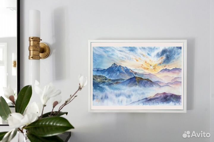 Картина акварелью горы 