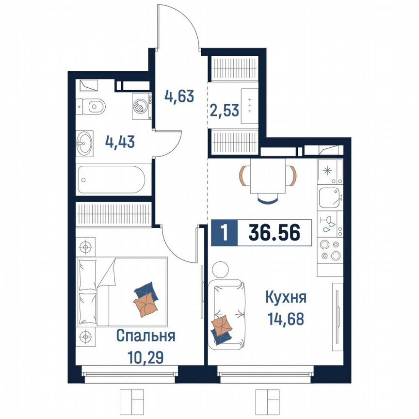 1-к. квартира, 36,6 м², 13/18 эт.