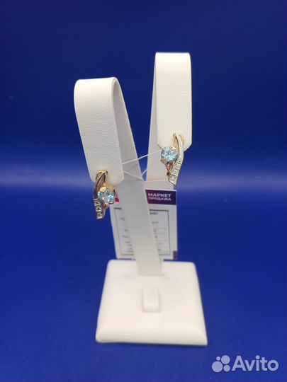 Серьги,Золото,585,Топаз,Бриллиант