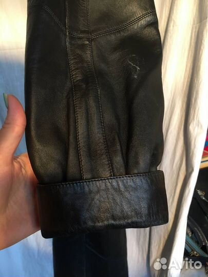 Винтажный кожаный черный плащ 44-46