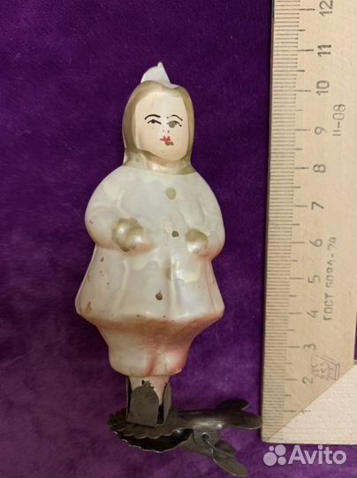 Елочные игрушки СССР на прищепке. Девочки в шубке